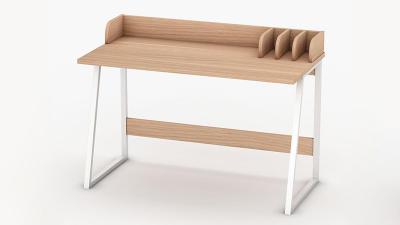 A desk with white metal legs