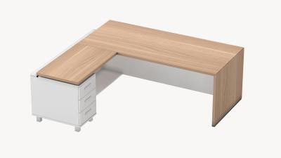 Directional desk with return cabinet in 3D